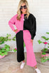 Multi-Color Contrast Color Block Textured Casual 2pcs Outfit